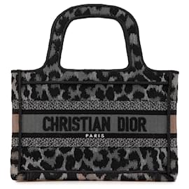Dior-Dior Gray Mizza Mini Embroidered Canvas Leopard Book Tote-Brown,Dark grey