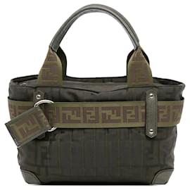Fendi-Fendi Green Zucca Nylon Zip Code Handbag-Green,Dark green