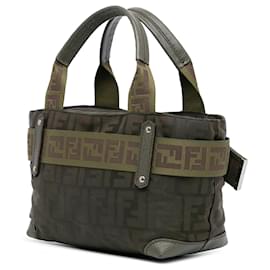 Fendi-Fendi Green Zucca Nylon Zip Code Handbag-Green,Dark green