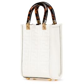 Fendi-Fendi Mini Zucca Embossé en Cuir Blanc Sac Sunshine Shopper-Blanc