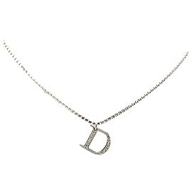 Dior Silver Silver Double Chain Crystal D Logo Pendant Necklace Silvery