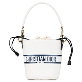 Dior-Dior White Small Leather Vibe Drawstring Bucket-White