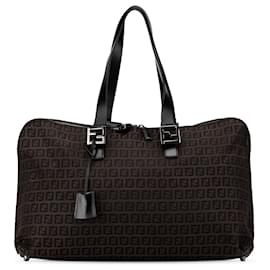Fendi-Fendi Brown Zucchino Canvas Tote-Brown,Dark brown