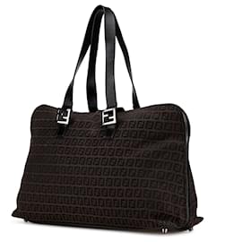 Fendi-Fendi Brown Zucchino Canvas Tote-Brown,Dark brown
