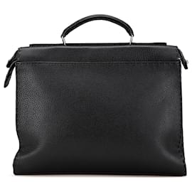 Fendi-Fendi Gray Large Leather Selleria Peekaboo Iconic Fit Bag-Brown,Dark grey
