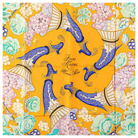 Hermès-Hermès Yellow Fleurs et Raisins Matsuzakaya Silk Scarf-Yellow