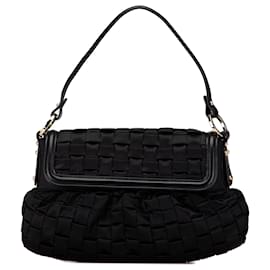 Fendi-Fendi Black Woven Satin Chef Flap-Black