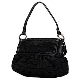 Fendi-Fendi Black Woven Satin Chef Flap-Black