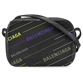 Balenciaga-Balenciaga Black XS Leather Logo Print Everyday Camera Bag-Black