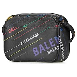 Balenciaga-Balenciaga Black XS Leather Logo Print Everyday Camera Bag-Black