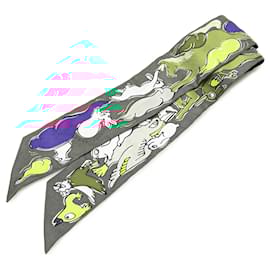 Hermès-Hermès Green Mille et Un Lapins Silk Twilly Scarf-Green