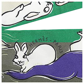 Hermès-Hermès Green Mille et Un Lapins Silk Twilly Scarf-Green