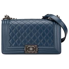 Chanel-Chanel Blue Medium Caviar Boy Flap-Blue,Navy blue