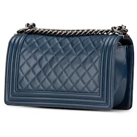 Chanel-Chanel Blue Medium Caviar Boy Flap-Blue,Navy blue