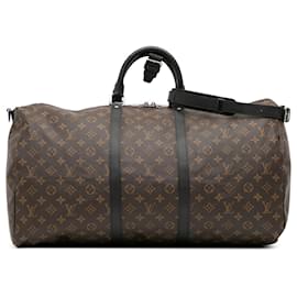 Louis Vuitton-Louis Vuitton Brown Monogram Macassar Keepall Bandouliere 55-Brown