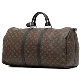 Louis Vuitton-Louis Vuitton Brown Monogram Macassar Keepall Bandouliere 55-Brown