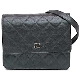 Chanel-Chanel Black Quilted Caviar Square Wallet on Chain-Black