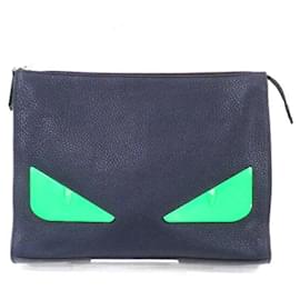 Fendi-Fendi 7V33 Bag Bugs Clutch for Men-Green,Navy blue