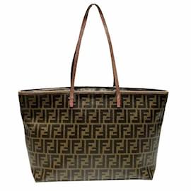 Fendi-Fendi Zucca 8BH185 Tote Shoulder Bag-Brown,Red