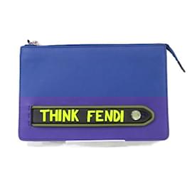 Fendi-Fendi Navy Leather Clutch Bag-Navy blue