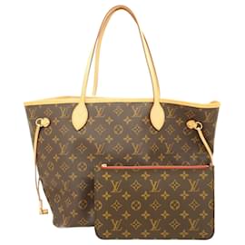 Louis Vuitton-Louis Vuitton Monogram Neverfull MM Tote Bag-Brown,Fuschia