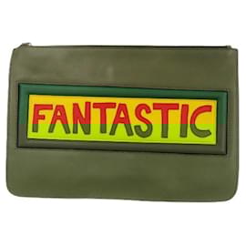 Fendi-Fendi Moss Green Leather Clutch Bag-Olive green