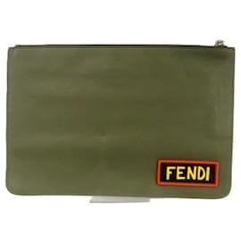 Fendi-Fendi Moss Green Leather Clutch Bag-Olive green