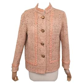 Chanel-VINTAGE CHANEL JACKET WITH PIPING M 40 TWEED ROSE PINK JACKET COAT-Pink