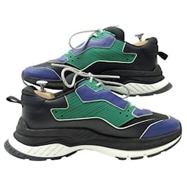 Berluti-BERLUTI GRAVITY 4781 10 44 SNEAKERS IN GREEN CANVAS AND LEATHER-Green