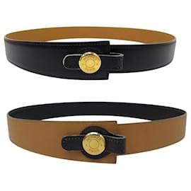 Hermès-HERMES BELT WITH SADDLE NAIL BUCKLE REVERSIBLE LINK T74 BLACK BOX LEATHER GOLD-Other