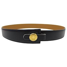 Hermès-HERMES BELT WITH SADDLE NAIL BUCKLE REVERSIBLE LINK T74 BLACK BOX LEATHER GOLD-Other