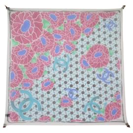 Chanel-FOULARD CHANEL CAMELIAS LOGO CC MOUSSELINE DE SOIE MULTICOLORE SILK SCARF-Multicolore