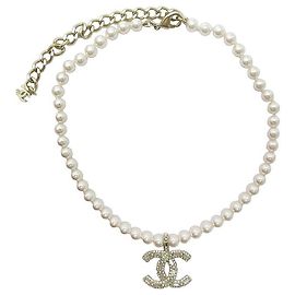 NUOVO COLLIER CHANEL LOGO CC 2024 IN PERLE E METALLO DORATO D'oro