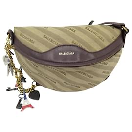 Balenciaga-BALENCIAGA SOUVENIR BELT BAG 518163 CANVAS AND LEATHER-Brown