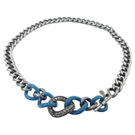 Lanvin-VINTAGE LANVIN NECKLACE CHAIN AND RHINESTONES 85CM IN METAL + BOX-Blue