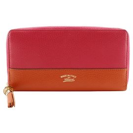 GUCCI Portafoglio Lungo Rotondo con Frangia in Bambù Bicolore Rosa Arancione