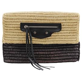 Balenciaga-Balenciaga Raffia and Leather Clutch Bag-Brown,Beige