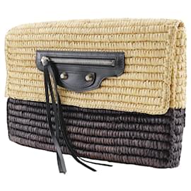 Balenciaga-Balenciaga Raffia and Leather Clutch Bag-Brown,Beige