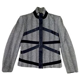 Versus Versace Graue Versace-Jacke mit Leder-Einsätzen Schwarz Grau