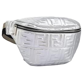 Fendi-FENDI Zucca Canvas Waist bag Silver Auth 110445A-Silvery