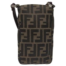 Fendi-FENDI Zucca Canvas Shoulder Bag Brown Black Auth 115538-Brown,Black