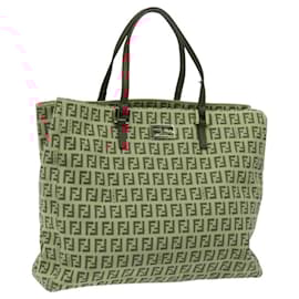 Fendi-FENDI Zucchino Canvas Tote Bag Red Beige gold Auth 115773-Red,Beige,Golden