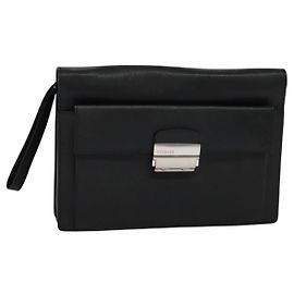 VERSACE Clutch Bag Leather Black Auth bs22609 Black