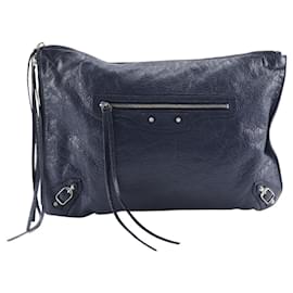 Balenciaga-Balenciaga Navy Leather Clutch Bag-Navy blue