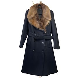 Joseph black wool coat with beaver fur collar Black