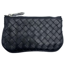 Bottega Veneta Leather Key Pouch Coin Case Black