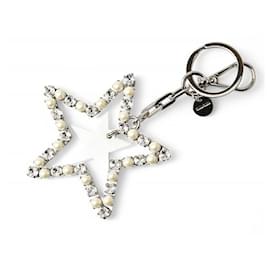 Miu Miu-Miu Miu Metal Rhinestone Keyring Bag Charm-White