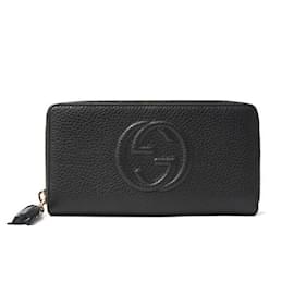 Gucci-Gucci Calf Soho Interlocking G Long Zip Wallet 598187-Black