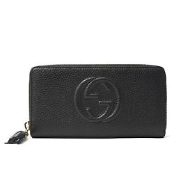 Carteira longa com zíper Gucci Calf Soho Interlocking G 598187 Preto