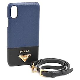 Prada-Prada Saffiano Leather iPhone X/XS Case with Strap-Black,Navy blue